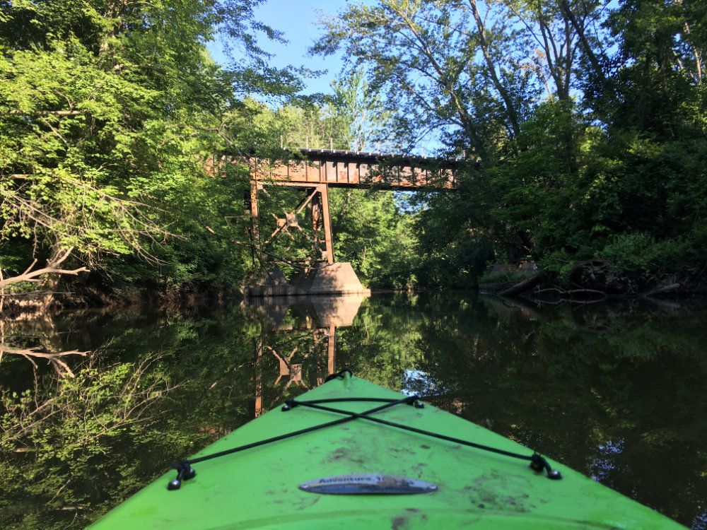 The view from a kayak on the Galien river.