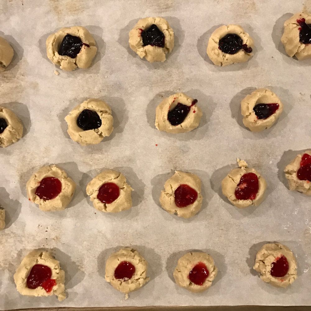 Homemade jelly filled cookies are ready to be baked.