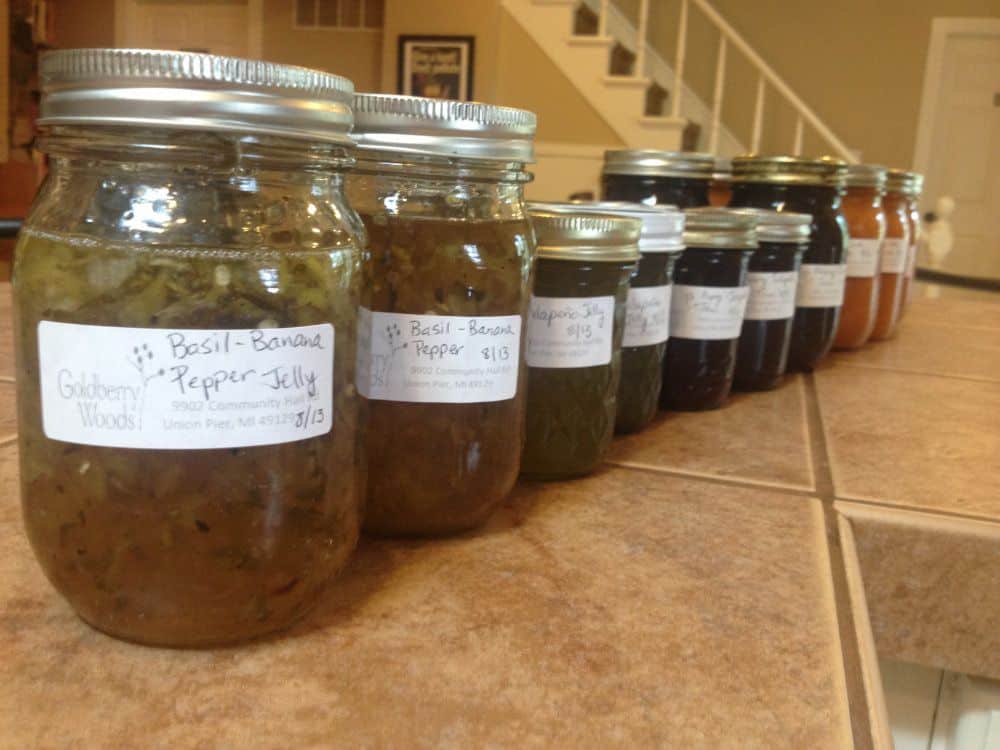 An assortment of homemade pepper jellies made from Goldberry produce.