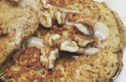 Carrot Cake Pancakes with Browned Butter Bourbon Glaze