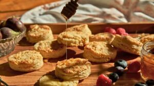 Homemade biscuits with honey from the apiary at Goldberry Woods