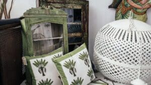 vintage decor including throw pillows, cabinets, and more