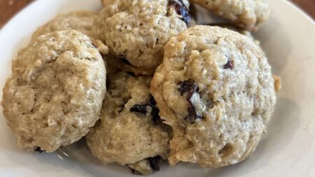 Cowgirl oatmeal cookies on a white plate