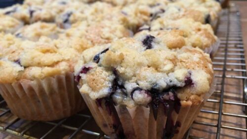 Lemon and Michigan Blueberry Zucchini Muffins with Streusel Topping
