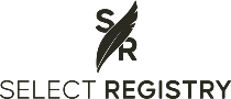 Select Registry primary logo with stylized SR initials and a quill at the top