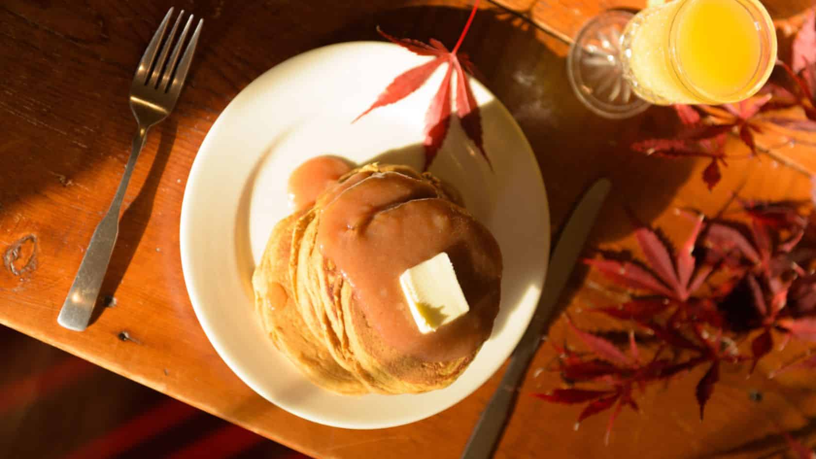 A plate of fresh apple pancakes served at Goldberry Woods bed and breakfast in Union Pier.